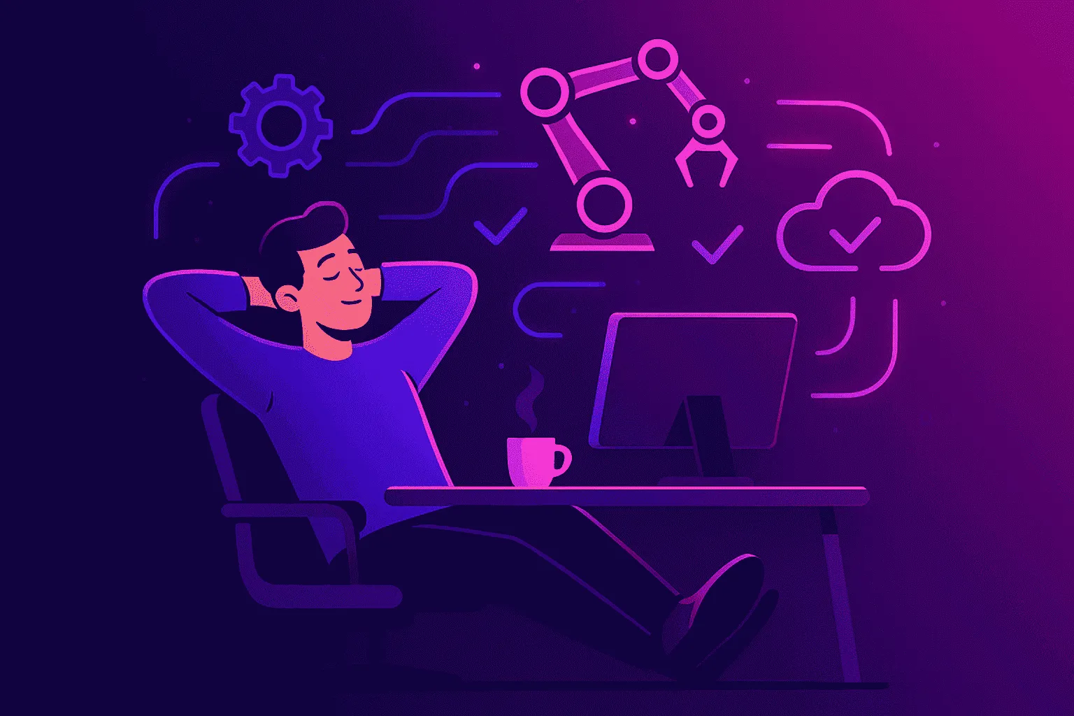 Business automation services in Sölvesborg - professional workspace with automated systems, workflow diagrams, and productivity tools for streamlining business processes in Blekinge and Skåne