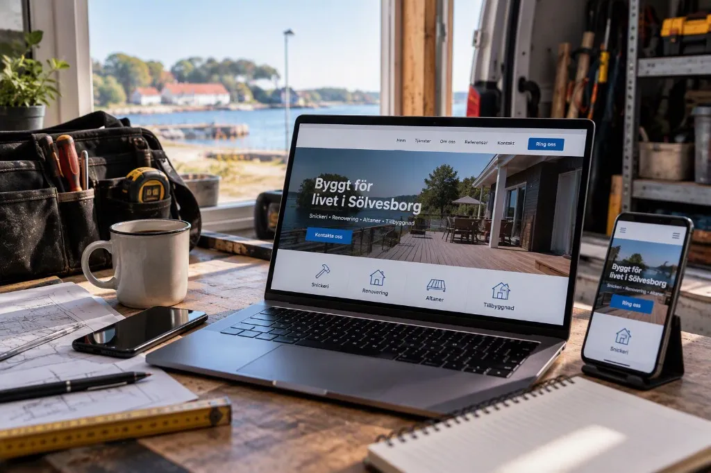 Laptop and phone craftsman website mockup Sölvesborg