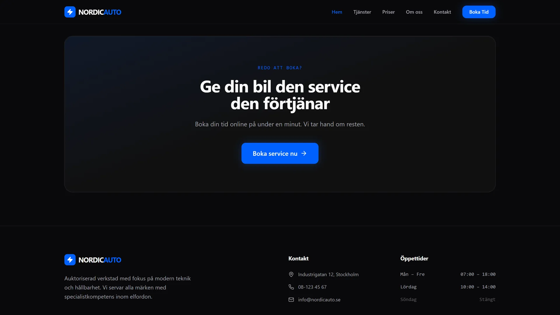 Bokningsbanner ovanför sidfot med kontaktuppgifter