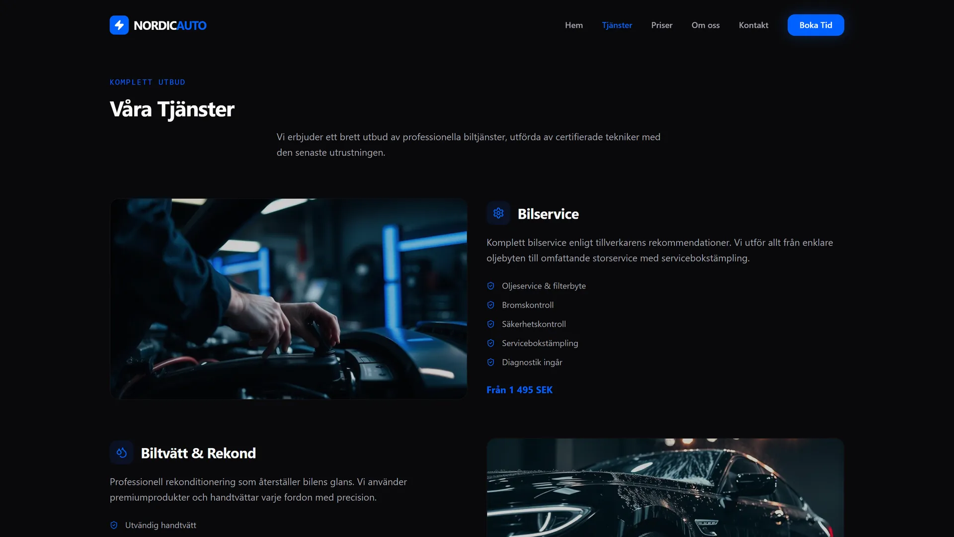 Detaljblock för bilservice med checklista och pris