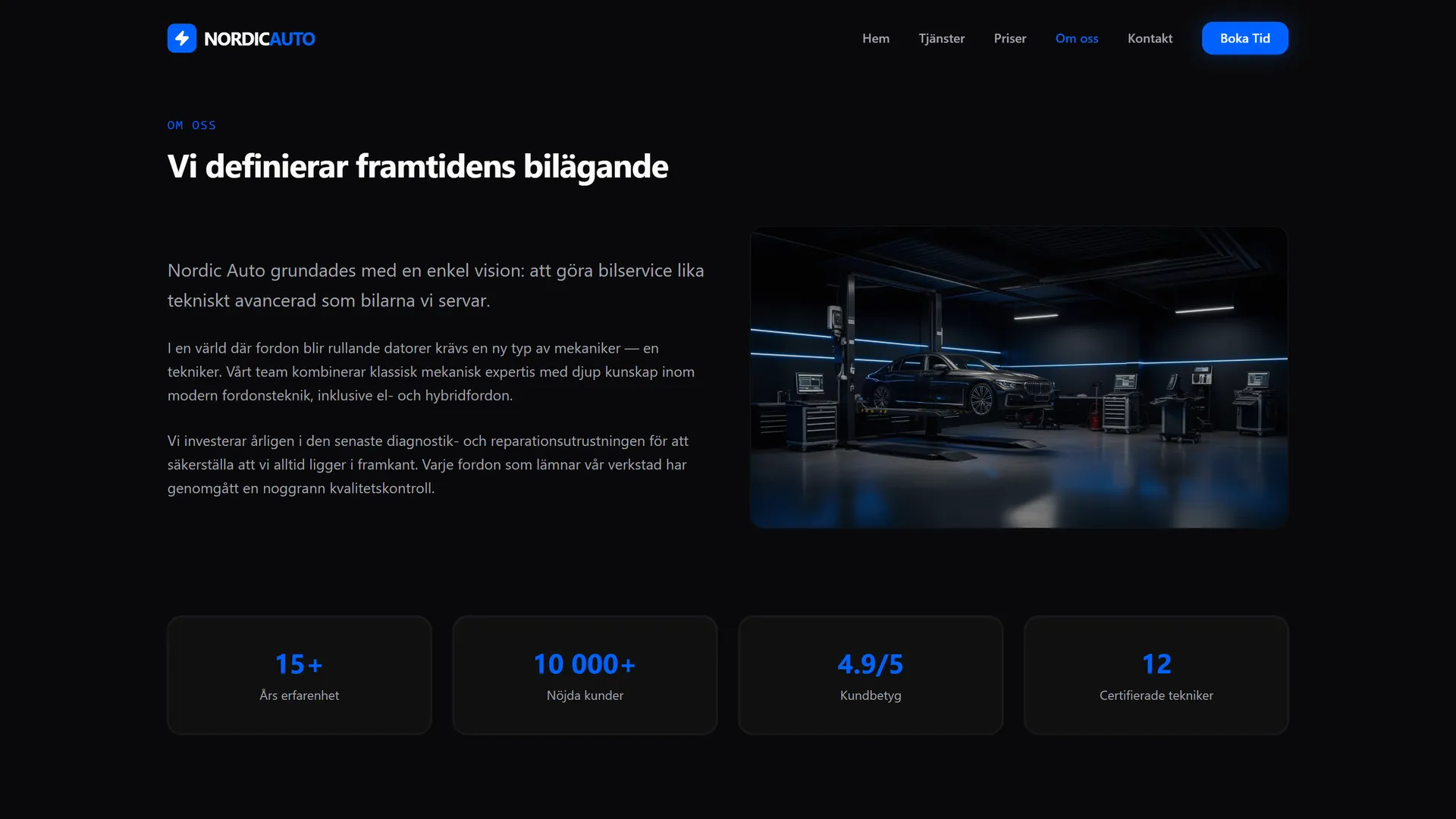 Om oss med verkstadsfoto och nyckeltal