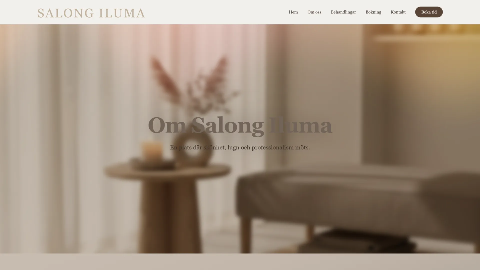 Om-sidans banner Om Salong Iluma över salongsmiljö