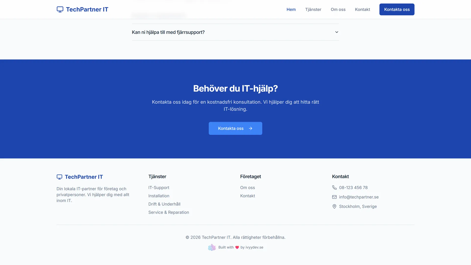 Blue need-IT-help banner above TechPartner footer