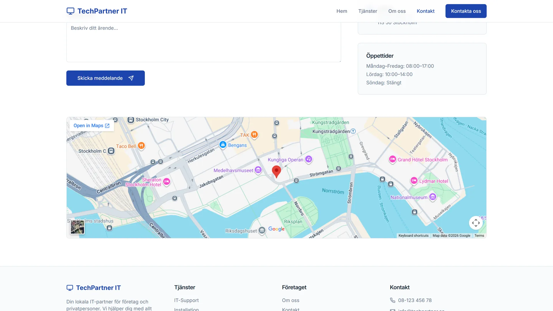 Contact map above TechPartner footer columns