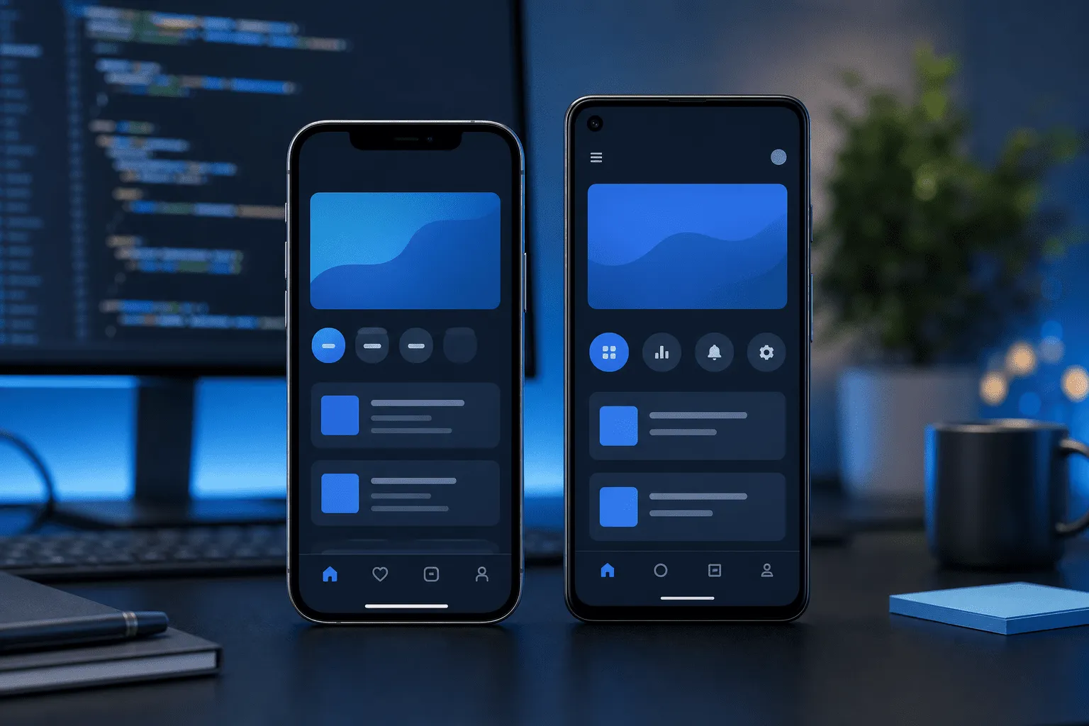 Mobile apps for small business: iOS and Android phones showing a practical booking and field tool app