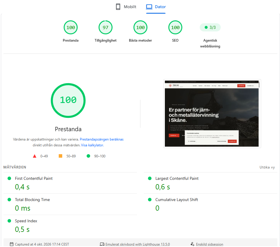 Lighthouse-resultat för Trigo AB på desktop