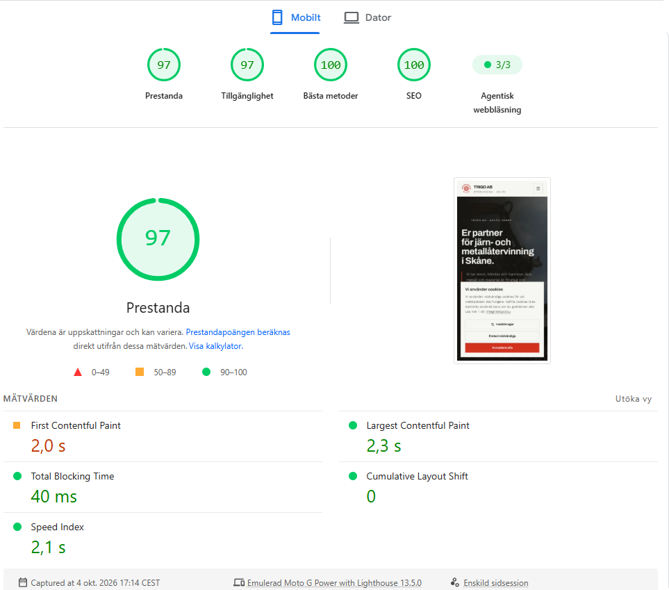 Lighthouse-resultat för Trigo AB på mobil